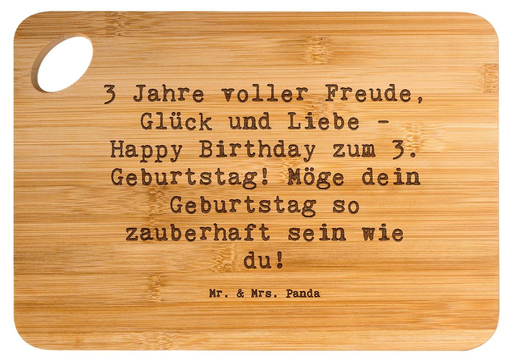 Mr. & Mrs. Panda Schneidebrett Spruch 3. Geburtstag Freude - Transparent - Geschenk, Kleinkind, Frühstücksbrettchen, Brett, Frühstücksbrett, Ha...
