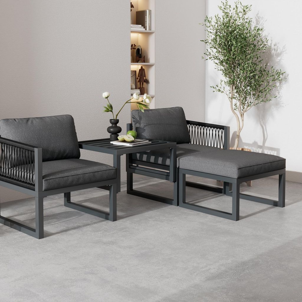 Outdoor-Lounge-Set, Garten-Sofagarnitur, Terrassenmöbel mit 2 Sofas, 2 Hockern, verschiedenen Konfigurationen, verstellbar, Terrasse, Garten, Inne...