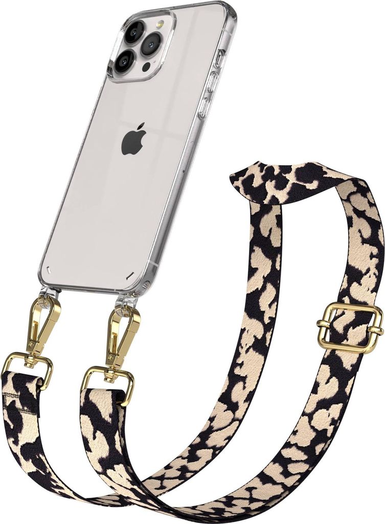 EAZY CASE Handykette - Verstellbarer Trageriemen kompatibel mit Apple iPhone 13 Pro Max, Handykordel mit transparenter Silikon-Hülle, Karabiner Go...