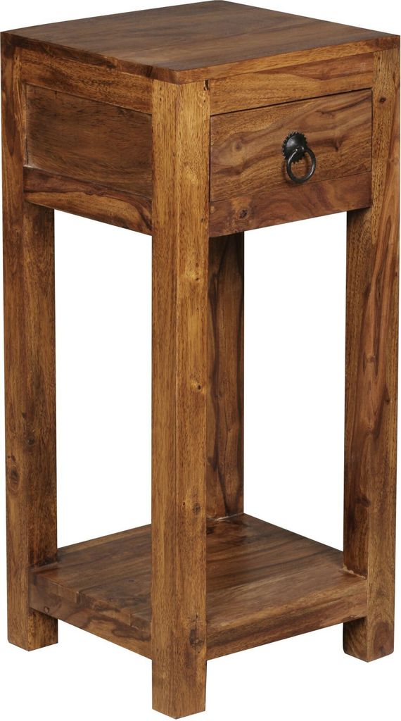 Beistelltisch MUMBAI Massiv-Holz Sheesham 68cm hoch Wohnzimmer-Tisch mit Schublade Design Landhaus-Stil Couchtisch