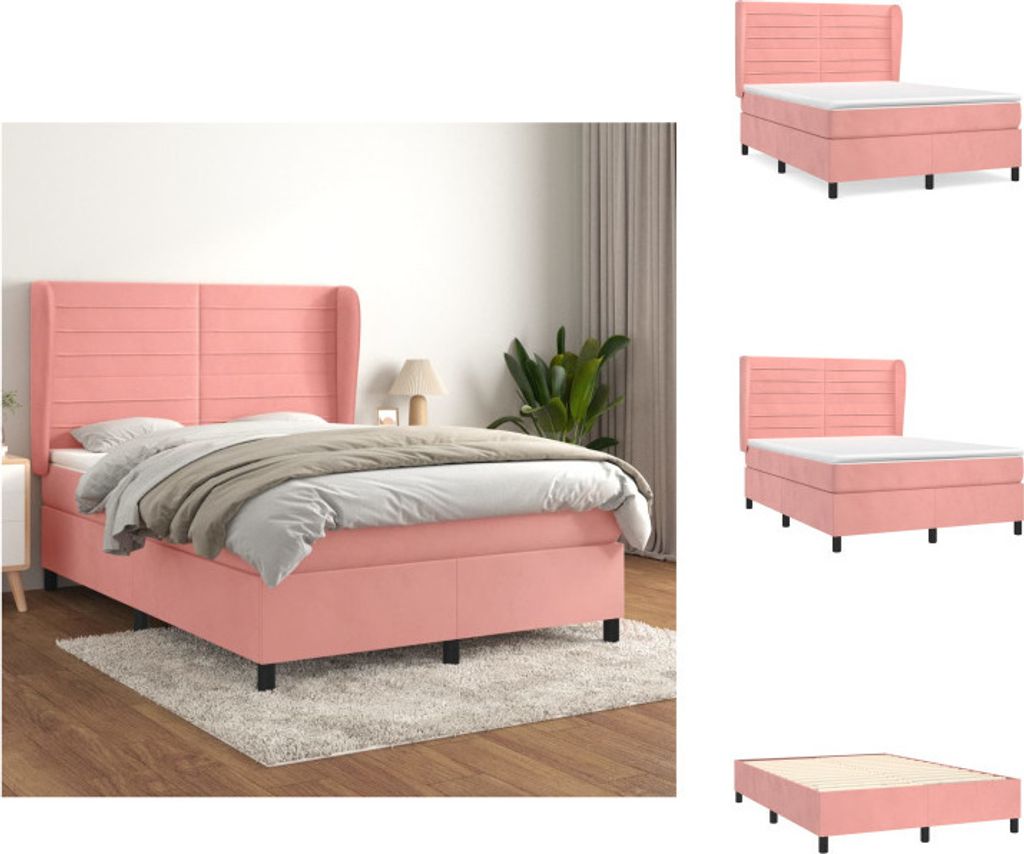 vidaXL Boxspringbett mit Matratze Rosa 140x200 cm Samt - Betten & Bettgestelle