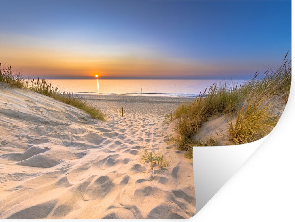 MuchoWow Wandtattoo Wandsticker Wandaufkleber Düne - Sonnenuntergang - Horizont - Strand - Gras 80x60 cm Selbstklebend und Repositionierbar - Fa...