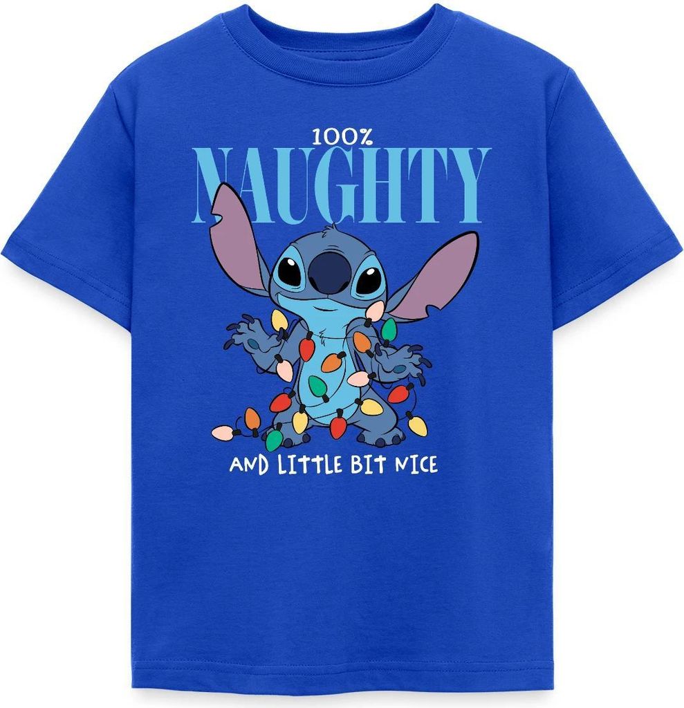 Lilo & Stitch Weihnachten 100% Naughty Kinder T-Shirt, 122/128 (7-8 Jahre), Royalblau