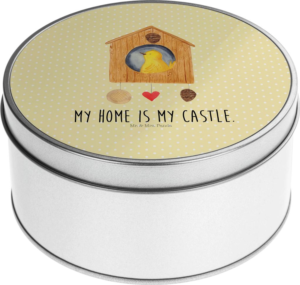 Mr. & Mrs. Panda Blechdose Vogel Haus - Gelb Pastell - Geschenk, Vogelhaus, Wohnung, Gute Laune, Vorratsdosen, Kaffeedose, Zuhause, Dose, Castle, V...