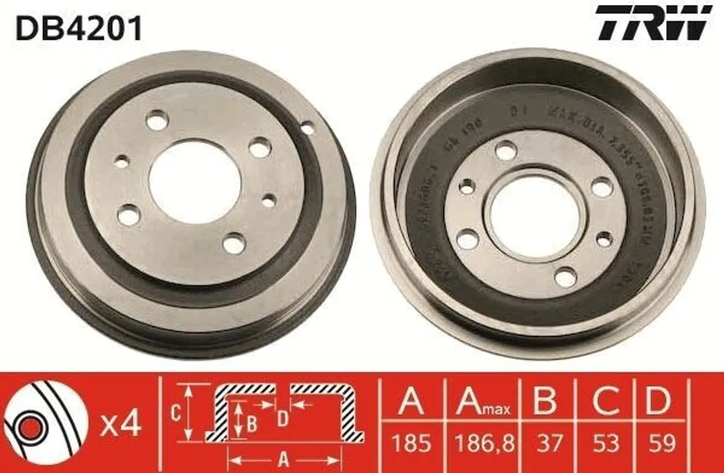 Éliminez les vibrations : Tambour de frein TRW DB4201 Fiat Seicento