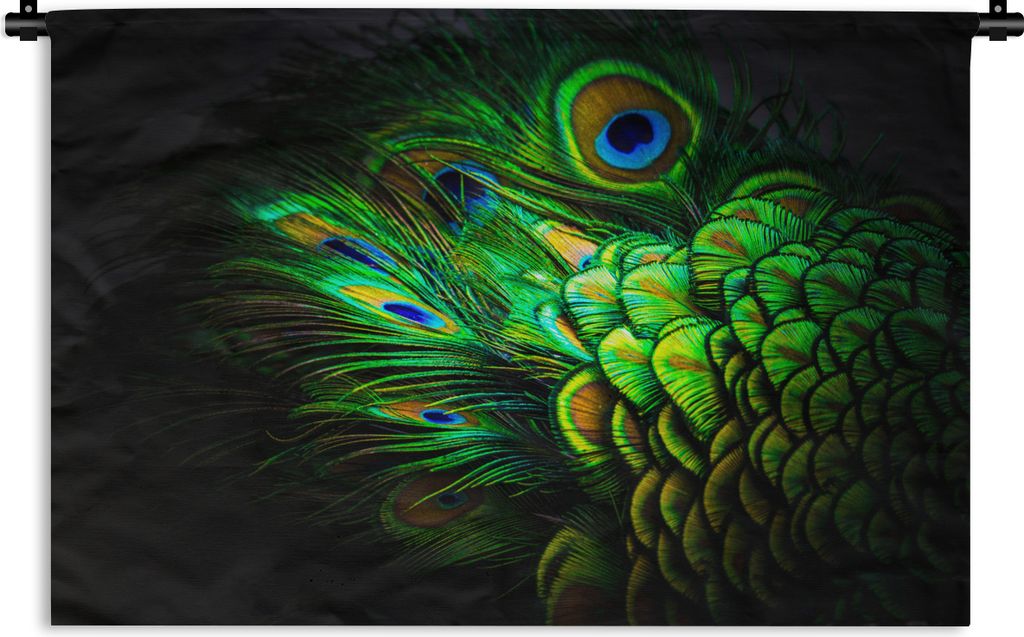 MuchoWow Wandteppich Wandbehang Muster - Pfau - Federn 90x60 cm Tapisserie Dekoration Wandtuch - Wandskulpturen - Bildteppich