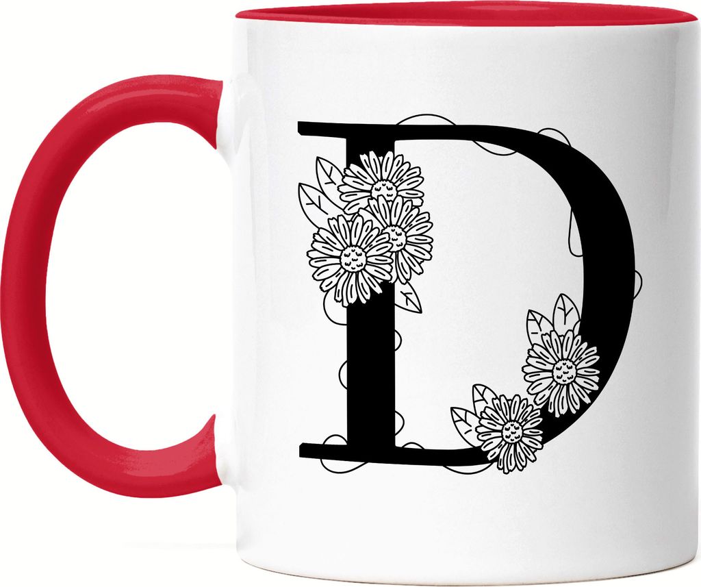 Buchstaben-Tasse D Tasse mit Buchstabe Alphabet Monogramm Blumenmotiv Geschenkidee Anfangsbuchstabe
