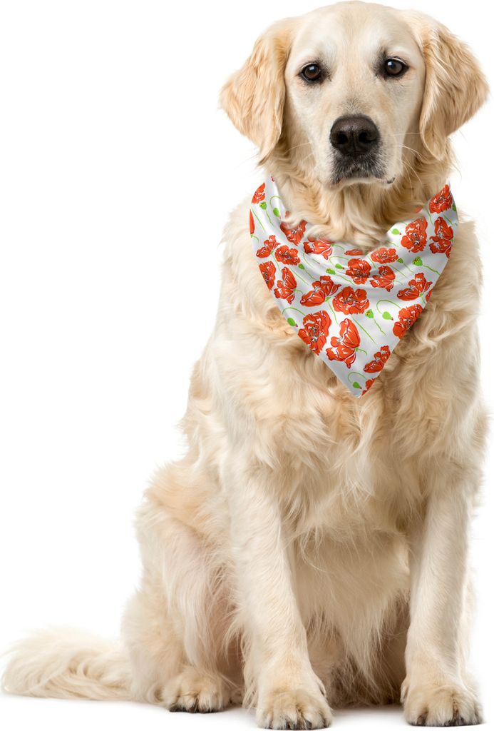 ABAKUHAUS Windröschen Haustier Bandana, Doodle Poppies, 40x40 cm, Orange Weiß Lindgrün