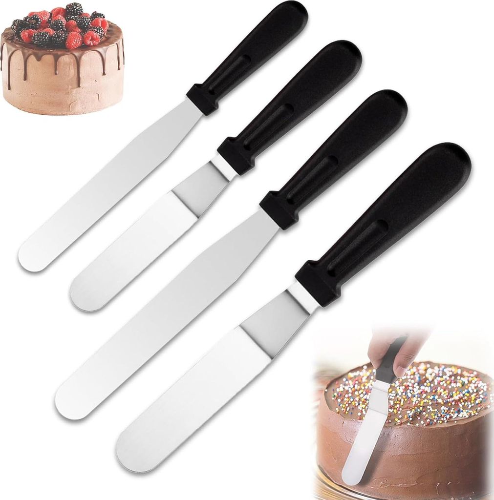 Palettenmesser-Set aus 4 Stück - Wiederverwendbare Tortenheber aus rostfreiem Stahl mit rutschfestem Griff - Ideal für Tortendekoration und Backe...