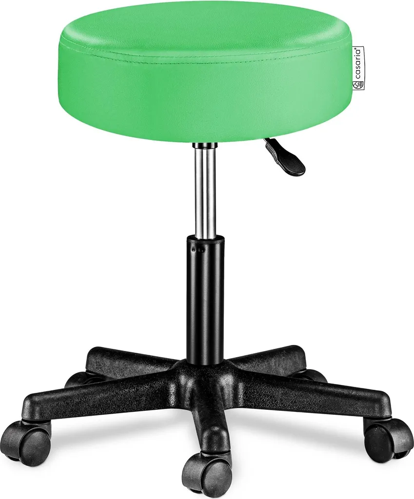 Tabouret pivotant à roulettes en cuir PU vert avec hauteur réglable