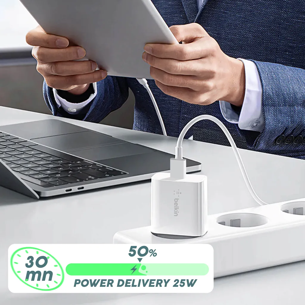 Belkin 25W USB-C Caricatore Bianco - Sostituzione Originale Garantita - 12