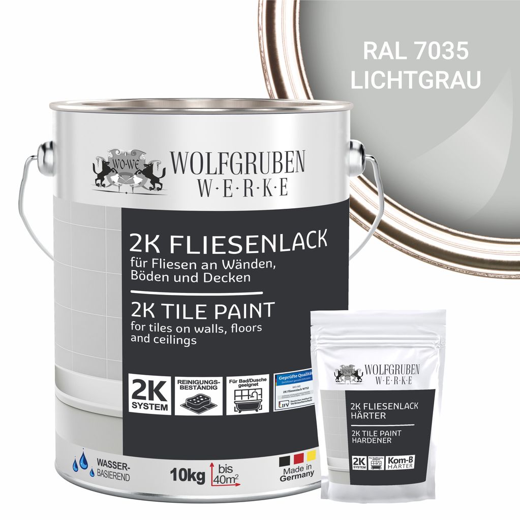 2K Fliesenlack Fliesenfarbe Bodenfliesen MATT W712 Lichtgrau RAL 7035 - 10Kg