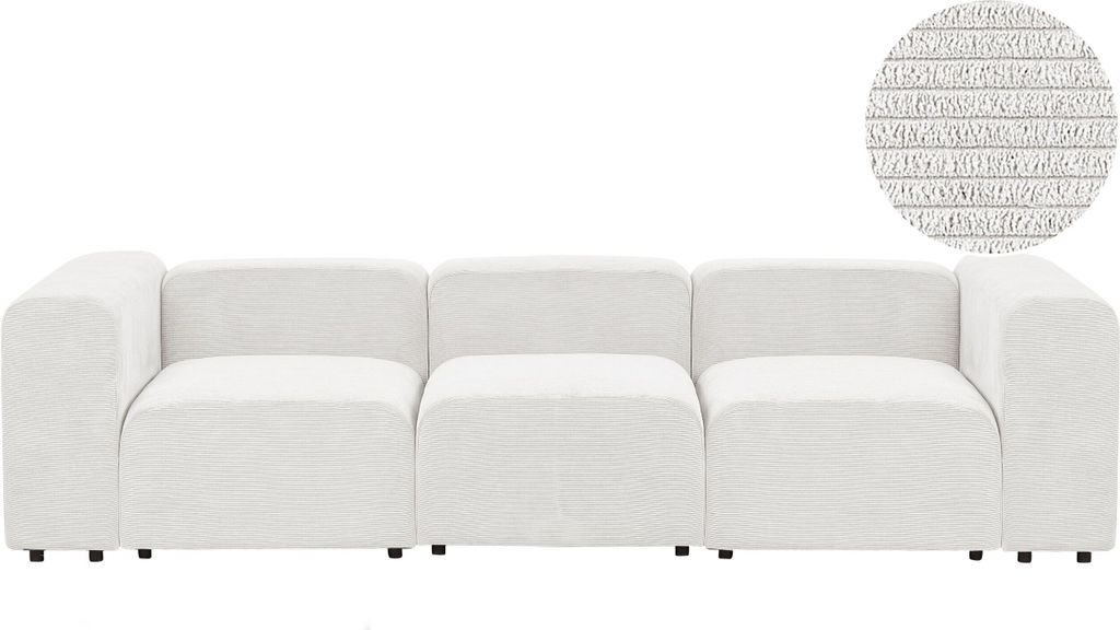 BELIANI 3-Sitzer Sofa Cremeweiß Cord-Stoffbezug Modular mit Breiten Hohen Armlehnen Niedrige Rückenlehne Modern Wohnzimmer Polstersofa Modulsofa