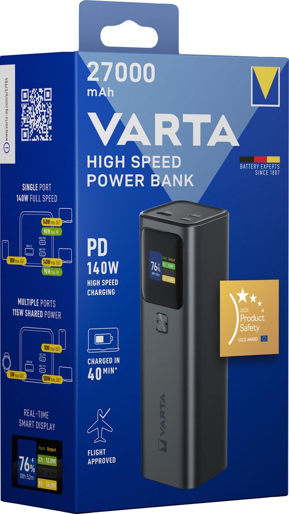 Powerbank VARTA da 27.000 mAh – Ricarica rapida fino a 140 Immagine del prodotto 