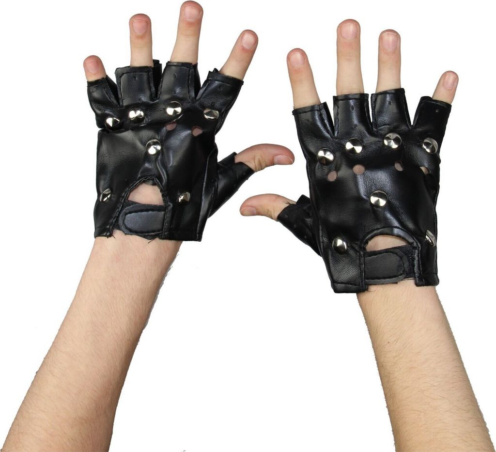 schwarze Punk Handschuhe mit Nieten Produktbild 