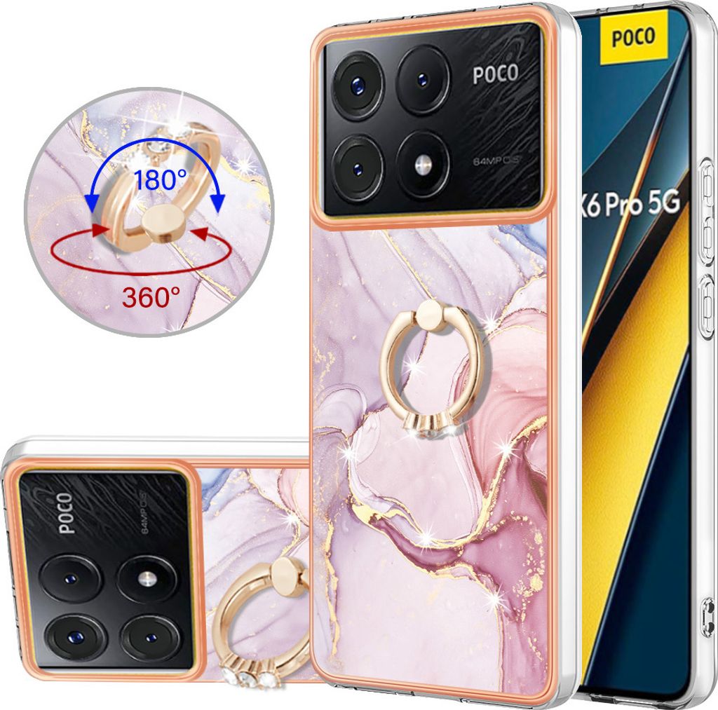 Hülle für Xiaomi Poco X6 Pro/Redmi K70E Muster TPU Silikon Stoßdämpfer Bumper Schutzhülle mit Ring Ständer Kupfer