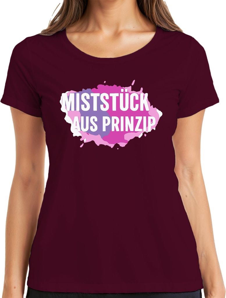 Miststück aus Prinzip Spruch Sarkastisch Pink Lila Geschenk Cool Damen T-Shirt, Burgundy, L