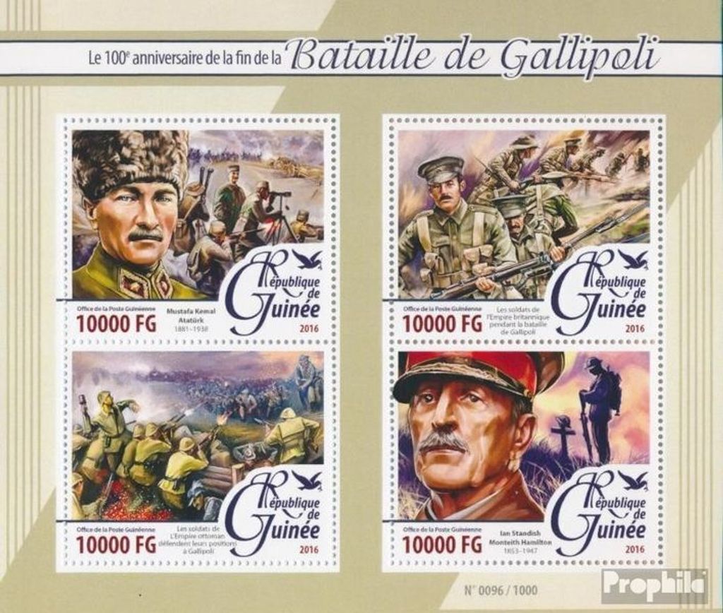 Briefmarken Guinea 2016 Mi 11558-11561 Kleinbogen (kompl. Ausgabe) postfrisch Schlacht von Gallipoli