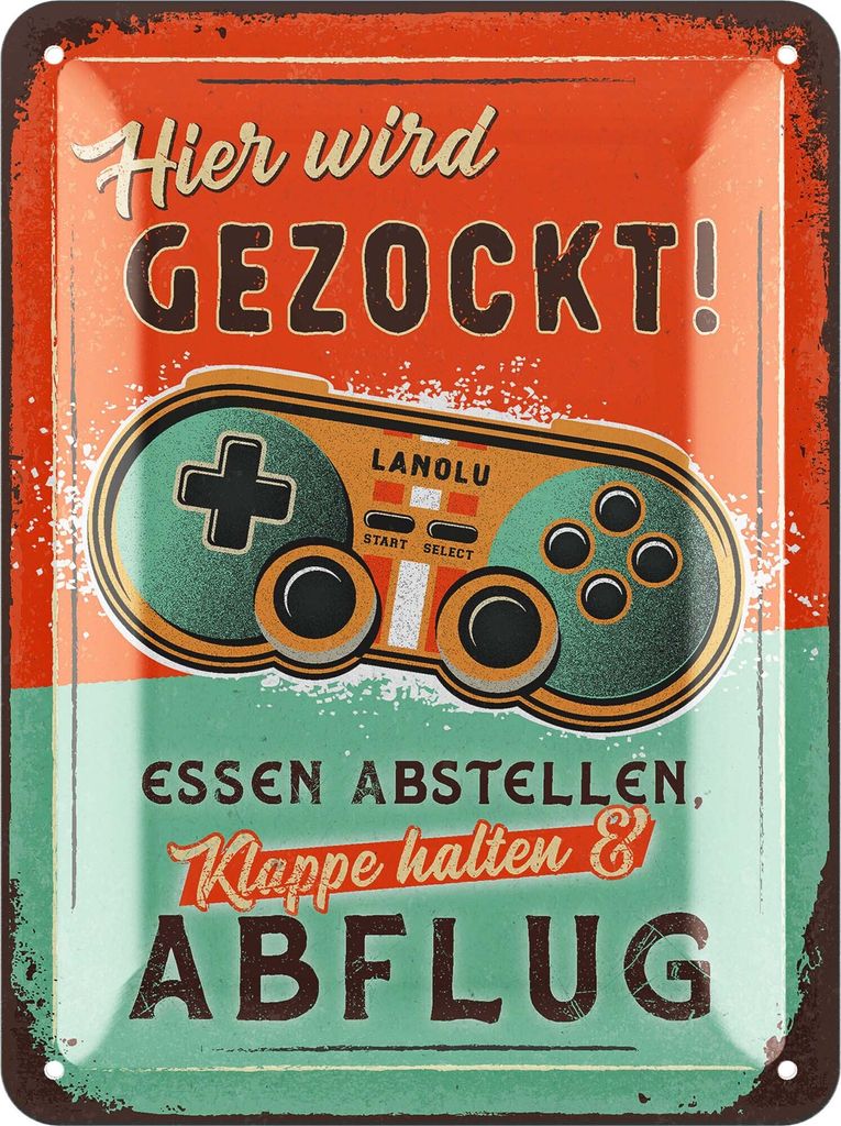 LANOLU Retro Blechschild Gaming Schild - Hier wird gezockt Türschild bitte nicht stören, Gamer Geschenk, Gaming Zone, Deko Jugendzimmer