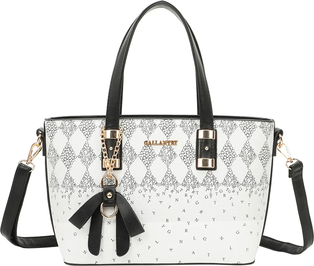 Grand sac cabas femme Gallantry à motif géométrique blanc et noir chic