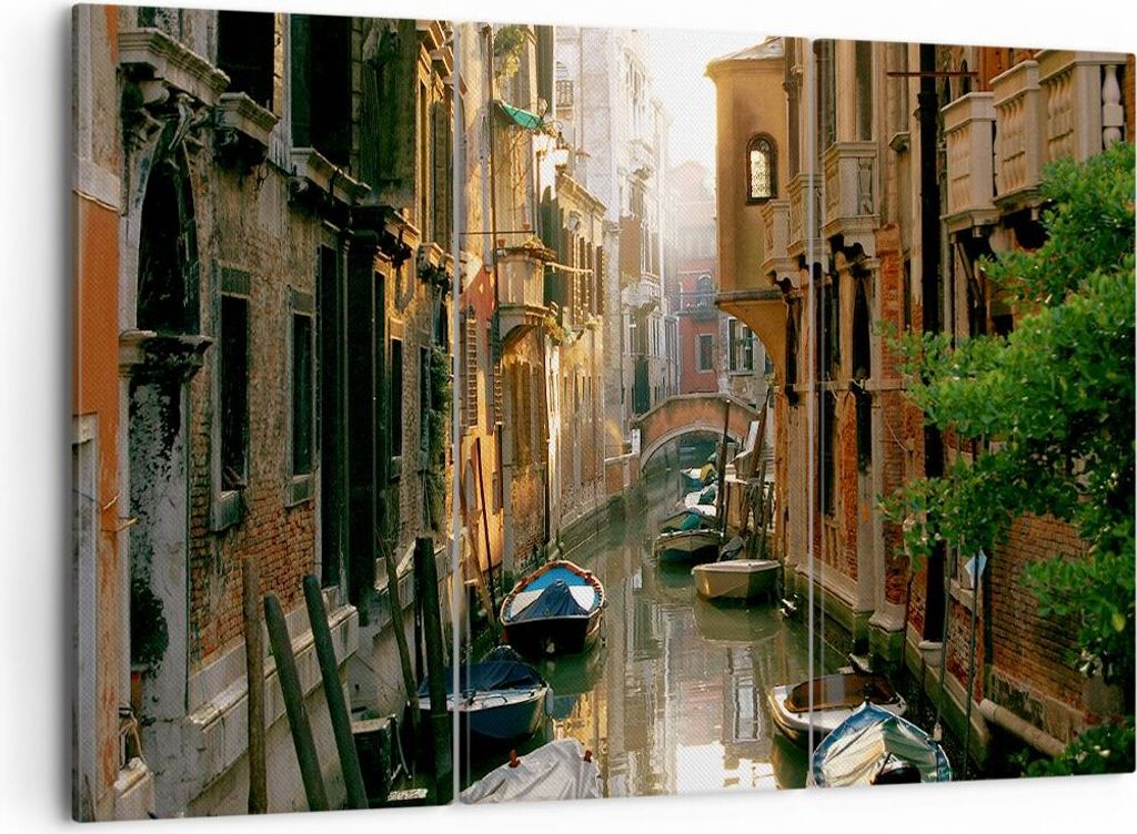 Bild auf Leinwand - Leinwandbild - Venedig Brücke Wasser Haus - 105x70cm - Wand Bild - Wanddeko - Leinwanddruck - Bilder - Kunstdruck - Wanddekora...
