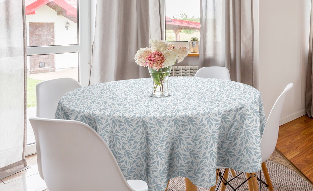 ABAKUHAUS Blumen Runde Tischdecke, Weiche bläulichen Blättern Muster, Kreis Tischdecke Abdeckung für Esszimmer Küche Dekoration, 150 cm, Pale K...
