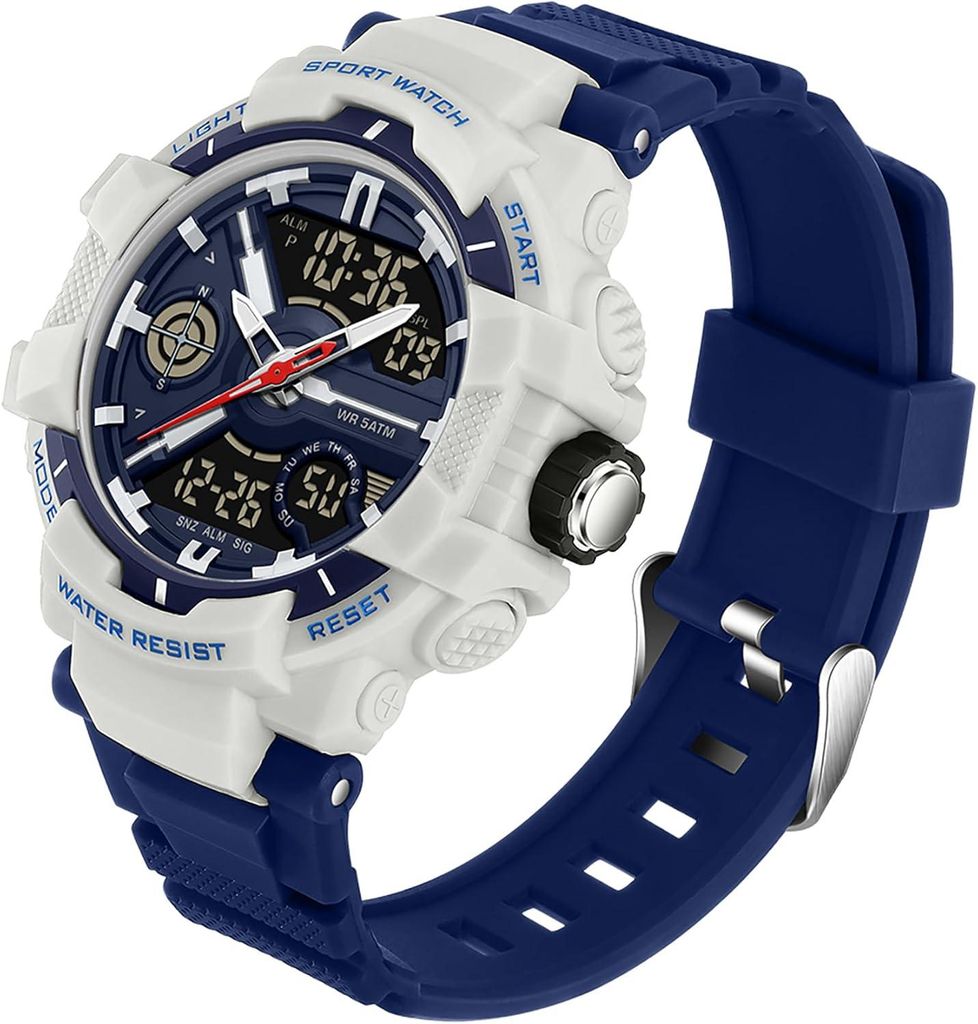 Watch für Herren Jungen Kinder, Analog Digital Quarz Orange Armbanduhr mit Alarm/Stoppuhr/Zwei Zeitzonen/LED 5 ATM Wasserdicht Sportuhren für Mä...