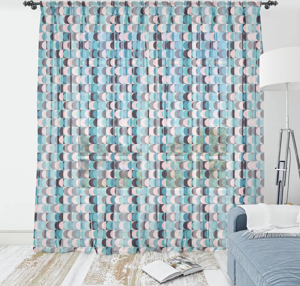 ABAKUHAUS Arazzo geometrico, motivo vintage astratto grunge semicircolare, tessuto satinato setoso per soggiorno e camera da letto, 274 cm x 274 cm, rosa cipria, verde acqua, blu mare