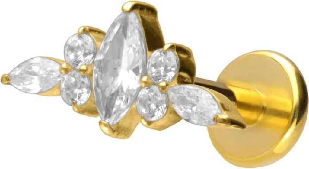 Ohrpiercing, Nasenpiercing Titan Labret mit Push Fit DESIGN Gold Stablänge: 6mm | Stabstärke: 1,2mm