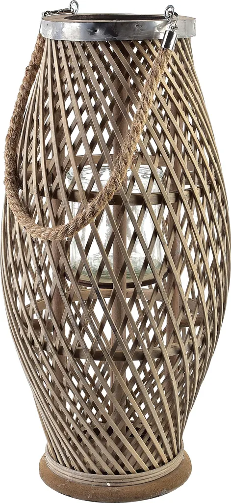 Lanterne décorative en osier gris Lucie MONDEX 48cm pour salon et jardin