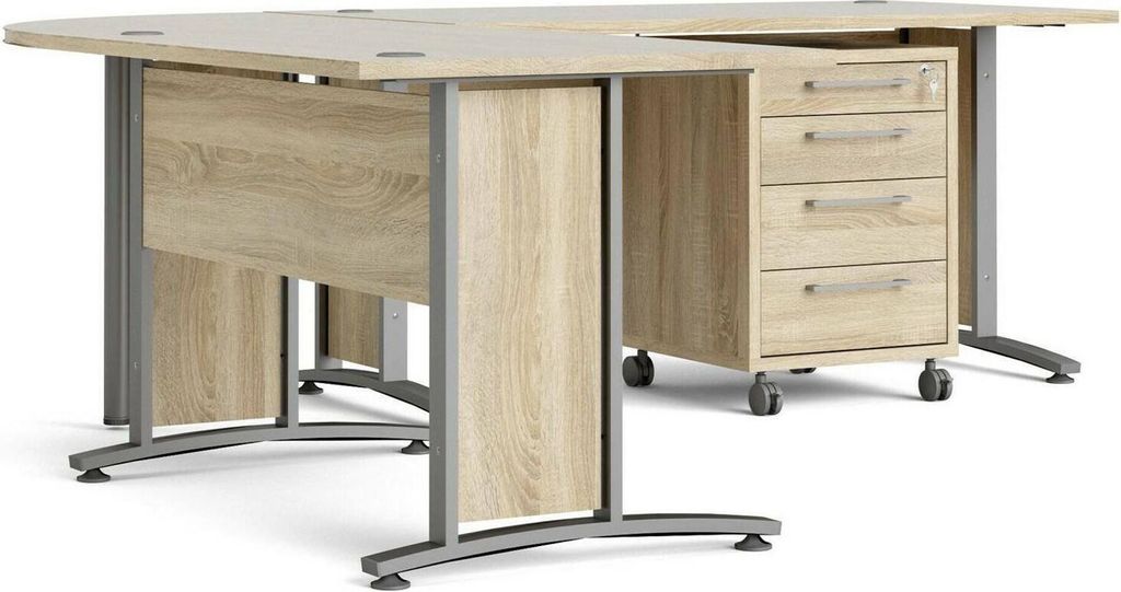 Schreibtisch Agerato, Mehrzweckschreibtisch, Bürotisch für PC, Eckschreibtisch, 230x200 h75 cm, Grau und Eiche