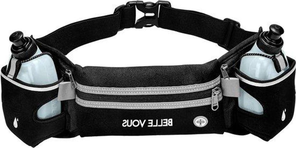 Laufbandgurt mit 2 Wasserflaschen - Reflektierender Taille-Gürtel für Joggen - Wasserdichter Riemen für Marathon, Wandern und Fitness - Hydratat...