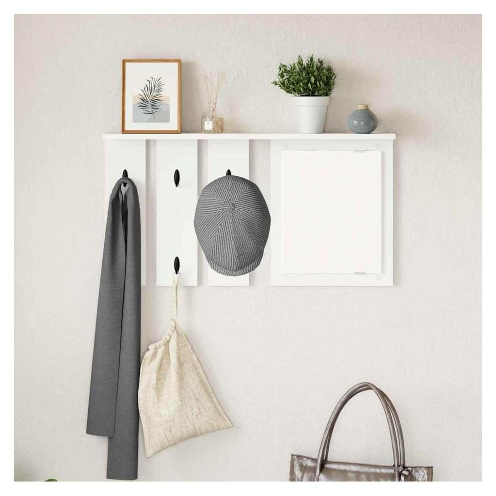 Wandgarderobe, weiß, 85 x 10 x 45 cm, Holz, für den Eingangsbereich, zum Aufhängen von Rucksack, Jacke, Hut