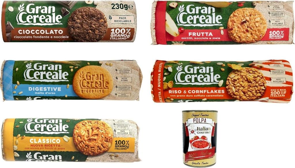Italian Gourmet – Gran Cereale Klassische Hafer- & Getreidekekse 18×250 g | Knusprige Vollkornkekse mit Haferflocken, Farro & Gerste | ideal fü...
