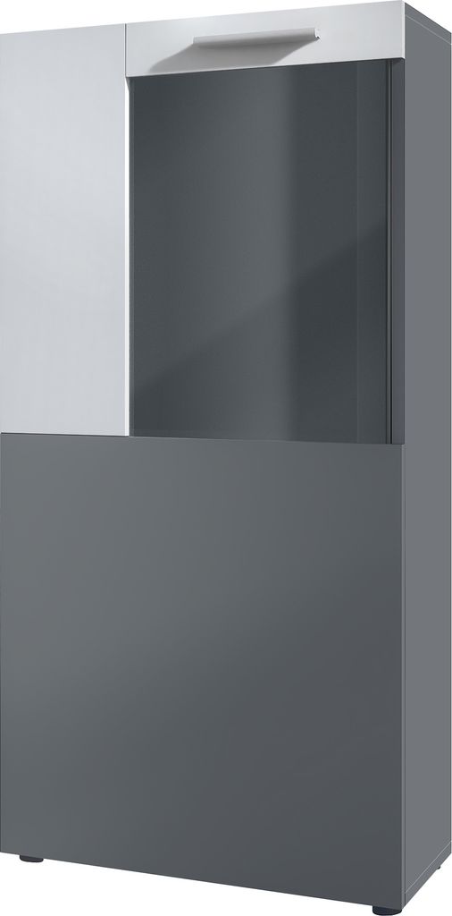 Vladon Vitrine Stream, Stand-/Hängevitrine mit 1 großen Tür, dahinter 2 geräumige Fächer, Anthrazit matt/Weiß matt ( 50,5 x 111 x 32,5 cm)