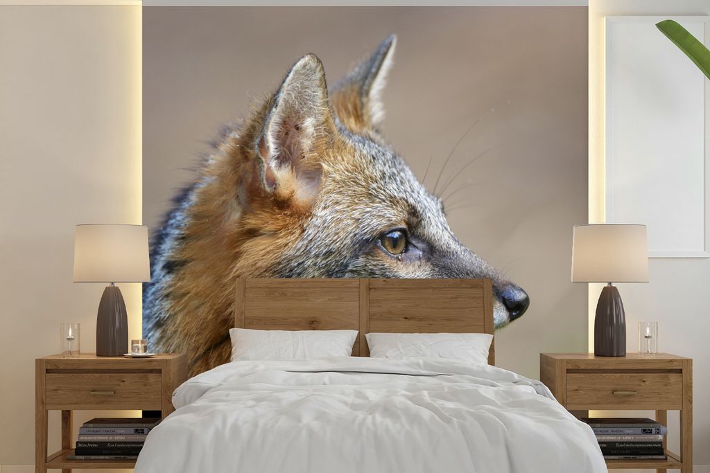 MuchoWow Fototapete für Wohnzimmer oder Schlafzimmer Wandtapete Vinyl Motivtapete Fuchs - Makro - Braun - 260x260 cm - Papiertapeten