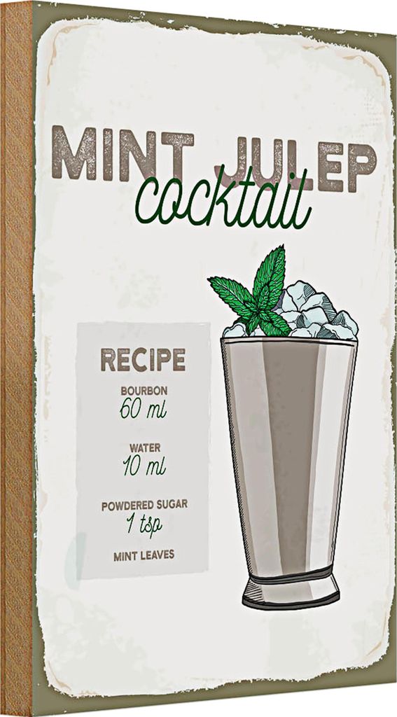 Holzschild Rezept Mint Julep Cocktail Recipe 20x30cm