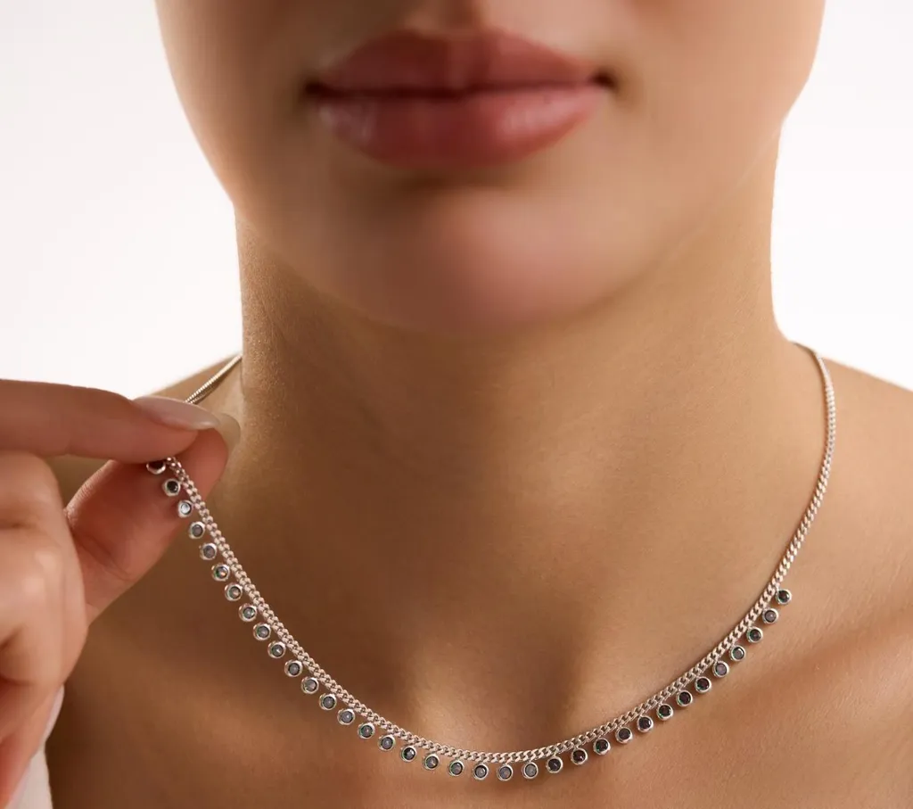 Collier en Argent 925 Rhodié avec Pierres de 3 mm et Maille Gourmette