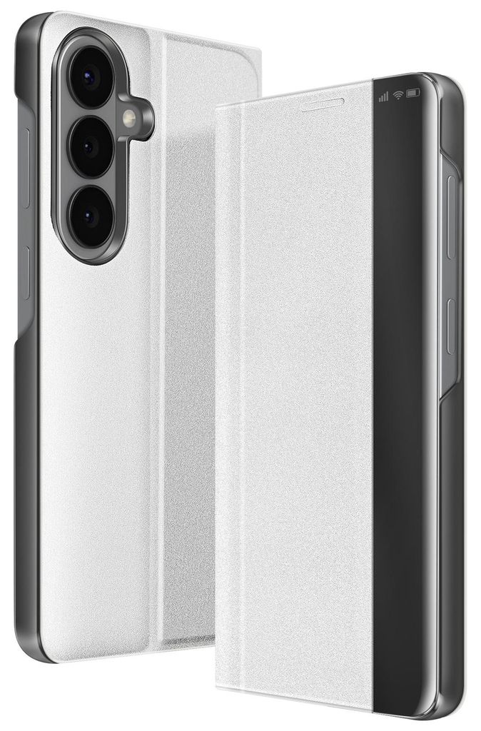 Avizar, Etui Galaxy S26 Flip Bi Material ultra dünn mit Standfunktion, Silber