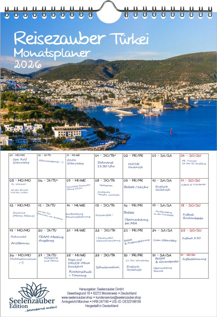 Reisezauber Türkei Planer DIN A4 Kalender für 2026 Ankara Istanbul Side Reise Strand Urlaub - Seelenzauber