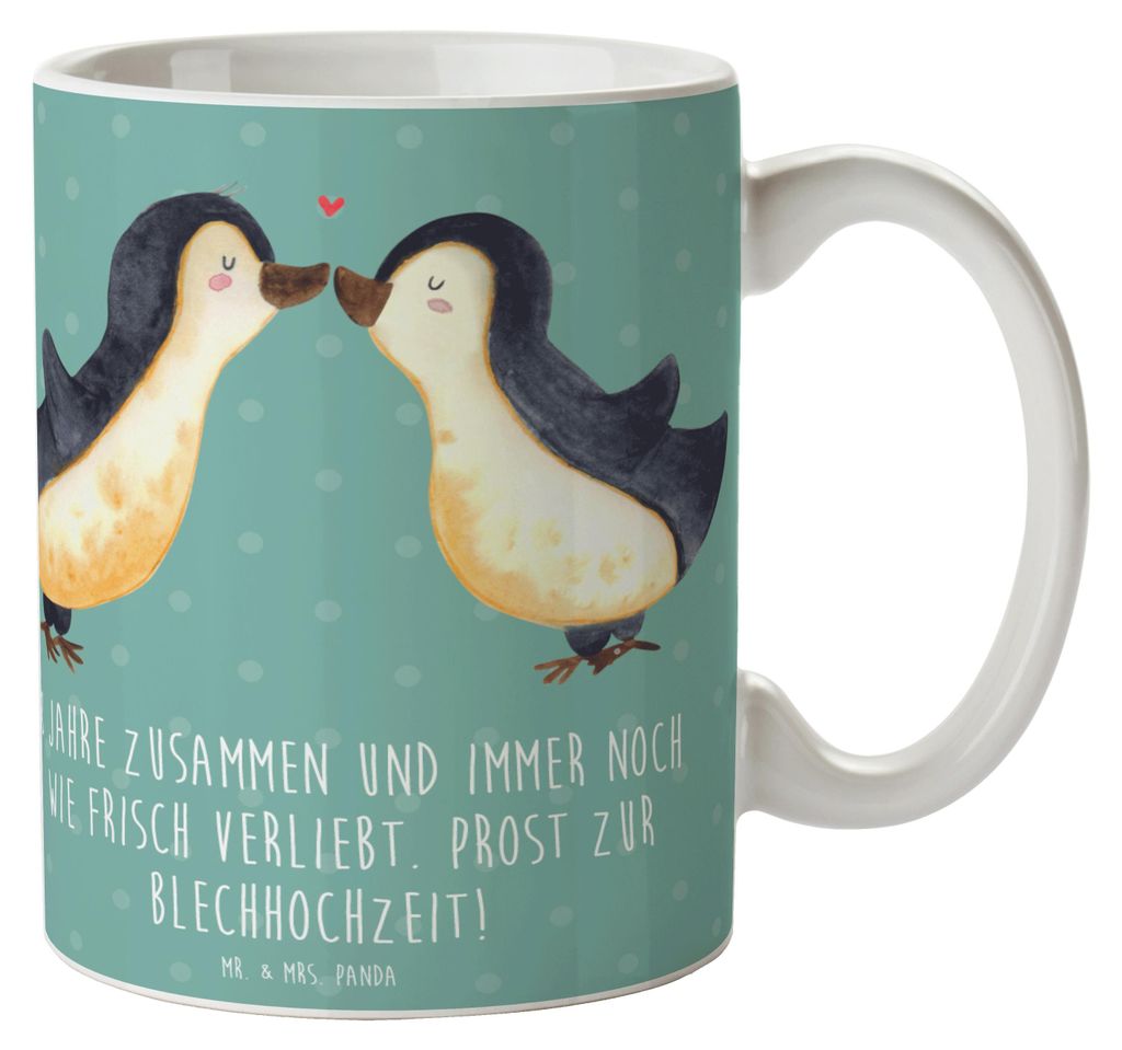 Mr. & Mrs. Panda Becher 8. Hochzeitstag Blechhochzeit - Meeresbrise - Geschenk, Trinkbecher, Liebe feiern, Heiraten, Kaffeebecher, Kaffeetasse, Ges...