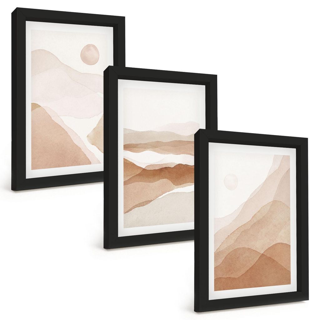 Bilder Set 3-teilig im schwarzen Rahmen – Wandbilder 3 Stück – gerahmte Poster für Wohnzimmer, Schlafzimmer und Flur – 20x30 cm – Abstrak...