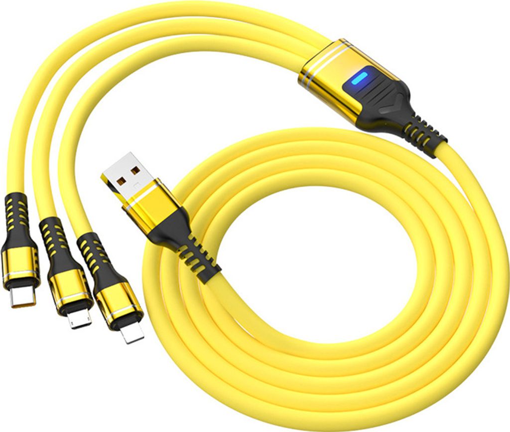 3-in-1 100w Super Fast Charging Cable 6a Geflochtene erweiterte Daten kompatibel für Ios Android Type-c gelb