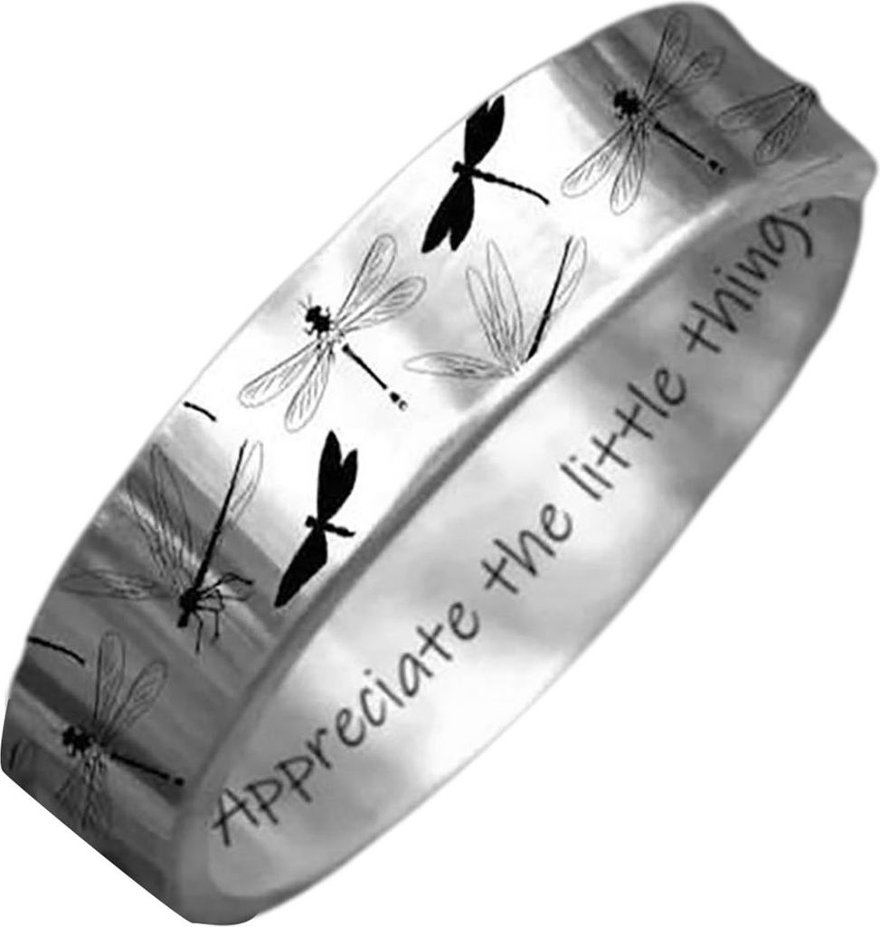 Damen-Fingerring, exquisiter Vintage-Knöchelring mit einfachem Libellen-Druck als Geschenk-Silber,US 10