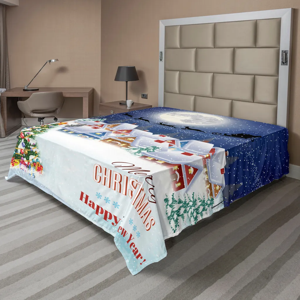 Drap Housse de Noël Anti-Plis et Doux 244x205 cm pour Lit Saint Nicolas