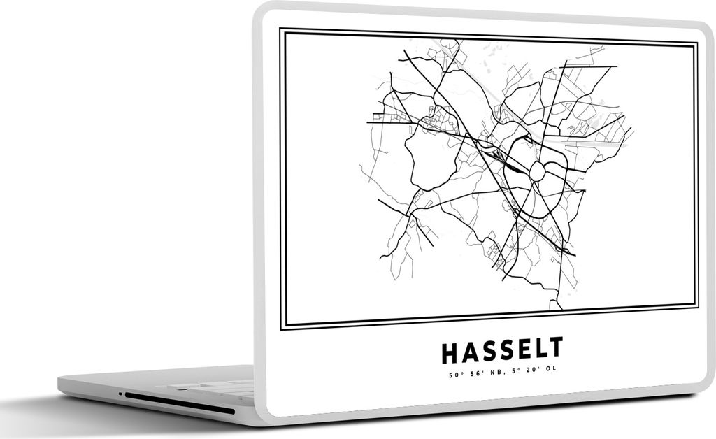 MuchoWow Laptop Aufkleber Sticker Cover Belgien - Hasselt - Stadtplan - Karte - Schwarz und weiß - Karte 31x22.5 cm - Laptop-Deko