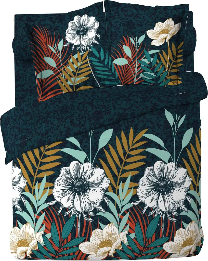 Housse de couette coton 6 pièces 220x240 cm Fleur d'Adison - Parure complète