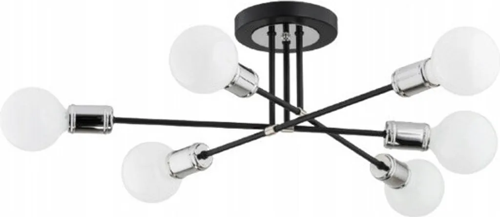 Plafonnier Métal Design 6xE27 Noir et Chrome 57x57 cm Éclairage Intense