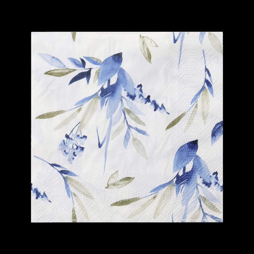 Eglo Servietten Blätter/Blüten Pasig 17 x 8 cm weiß blau- 20er Pack