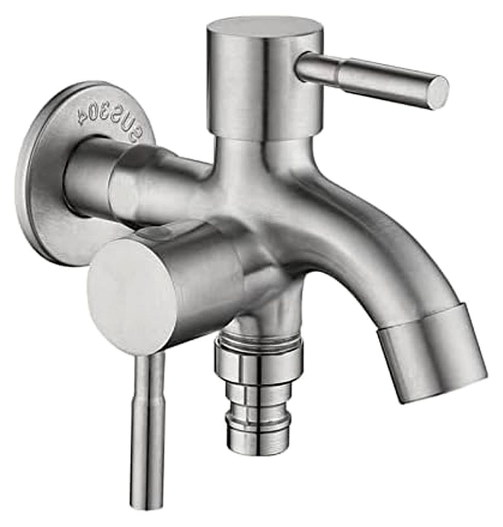 1/2 Zoll Doppelwasserhahn aus Edelstahl für Waschmaschinen, Produktbild 